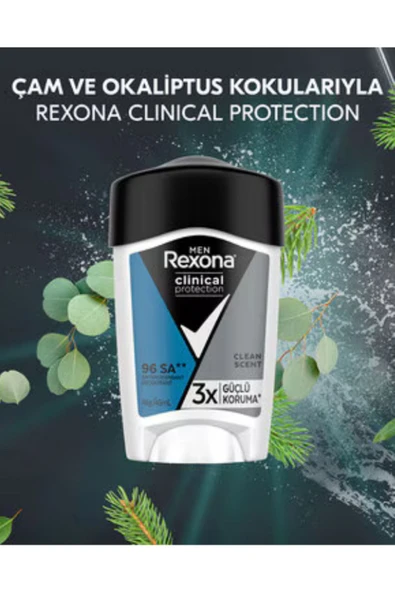 Rexona Clinical Protection Erkek Stick Deodorant Clean Scent 3x Güçlü Koruma 45 ml - 3