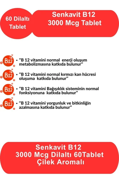 senkavit B12 3000 Mcg Dil altı (Sublıngual) 60 tablet Çilek Aromalı - 3