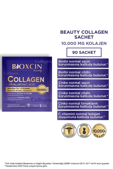 Bioxcin Beauty Collagen Toz Saşe 10.000 Mg 3 Al 2 Öde Tip 1 - Tip 3 Hidrolize Kolajen - Keratin - Resim 5