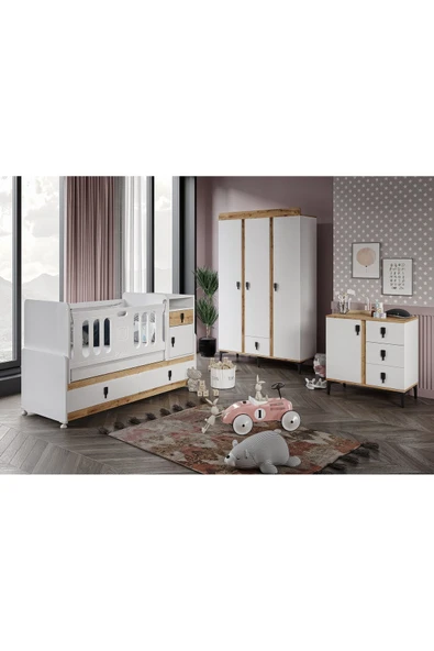 Afilli Rose Büyüyen Bebek Odası Takımı Safir Meşe Beyaz