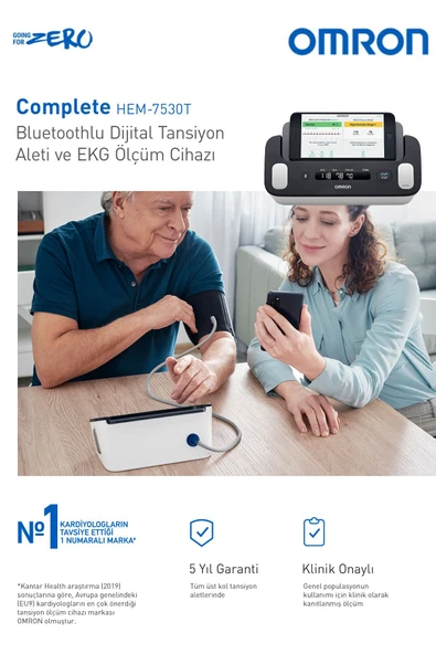 Omron Complete Akıllı Tansiyon Aleti EKG Bir Arada Evde Hipertansiyon Takip ve Taraması HEM-7530T-E - 4