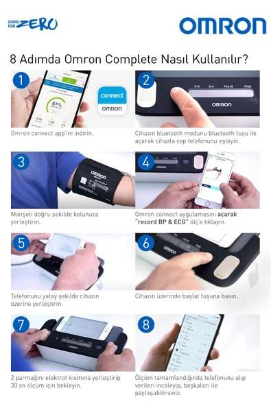 Omron Complete Akıllı Tansiyon Aleti EKG Bir Arada Evde Hipertansiyon Takip ve Taraması HEM-7530T-E - 7
