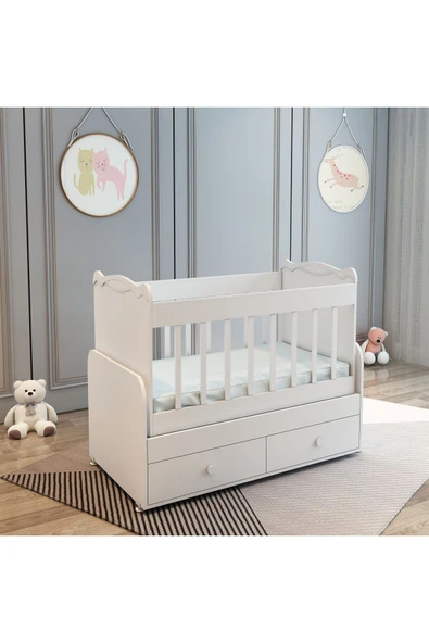 Afilli Sallanır 2 Çekmeceli Beşik 60x120 BEYAZ - 1
