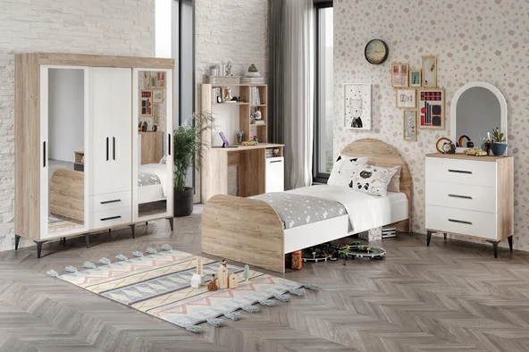 Afilli Ildır Çocuk Odası Takımı 4 Parça Tamamı Mdf Flora Beyaz Aynalı ürün görseli 1
