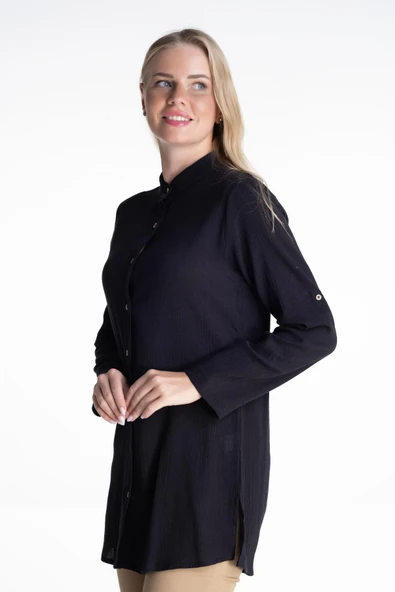 Kadın Şile Bezi Hakim Yaka Yazlık Tunik Siyah Syh 3XL Siyah - Resim 5