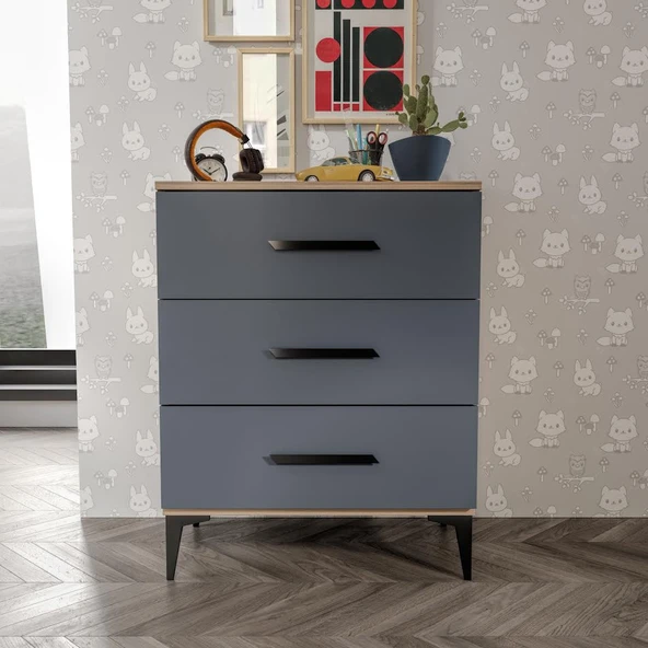 Afilli Izmir Çocuk Odası Takımı Tamamı Mdf Antrasit Ve Flora - Resim 4