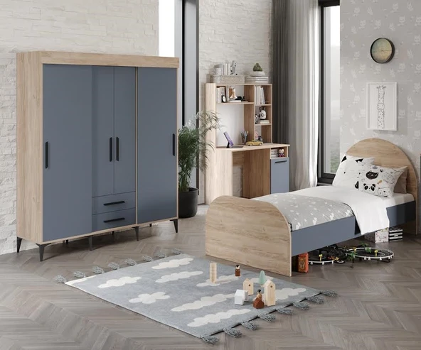 Afilli İzmir Cocuk Odası Takımı Tamamı Mdf Flora Ve Antrasit
