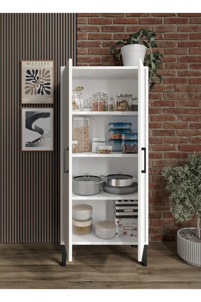 Afilli Viyana 2 Kapaklı Kiler Dolabı Çok Amaçlı Tamamı Mdf Beyaz - 4