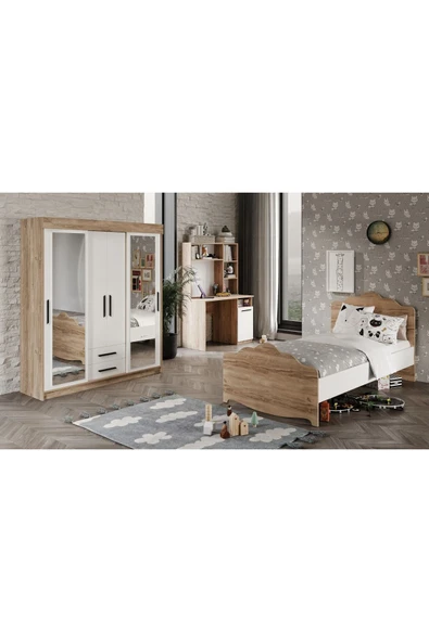 Afilli Ildır Çocuk Odası Takımı Tamamı Mdf Flora Beyaz Aynalı - 1