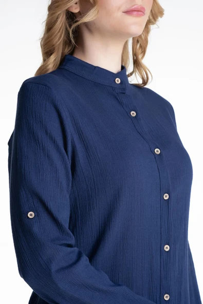 Kadın Şile Bezi Hakim Yaka Yazlık Tunik Mor Mor XL Mor - Resim 3