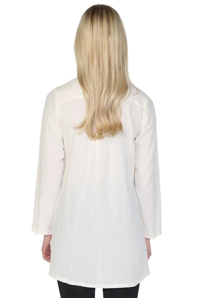 Kadın Şile Bezi Hakim Yaka Yazlık Tunik Krem Krm 3XL Krem - Resim 2