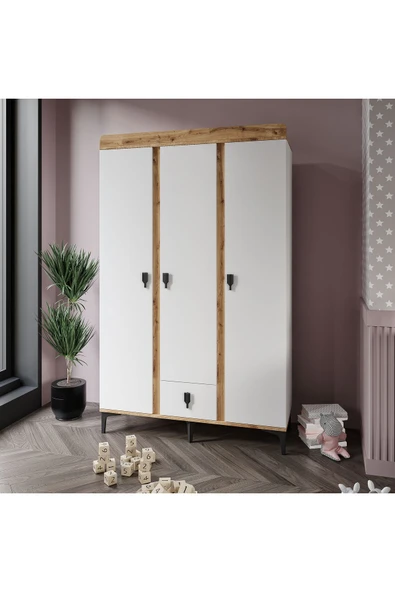Afilli Rose 3 Kapaklı Tek Çekmeceli Dolap Safir Ve Beyaz Renk