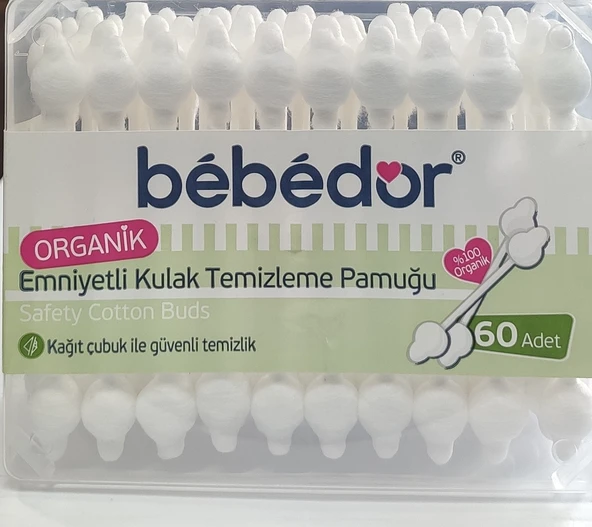 BEBEDOR ORGANİK EMNİYETLİ TEMİZLEME PAMUĞU 60LI ürün görseli 1