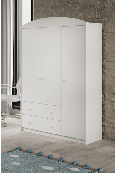 Afilli Lucia Beyaz 3 Kapaklı 2 Çekemeceli Tamamı Mdflam Gardrop - 2