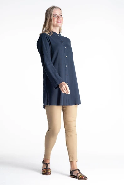 Kadın Şile Bezi Hakim Yaka Yazlık Tunik Petrol Ptrl L Petrol - Resim 4