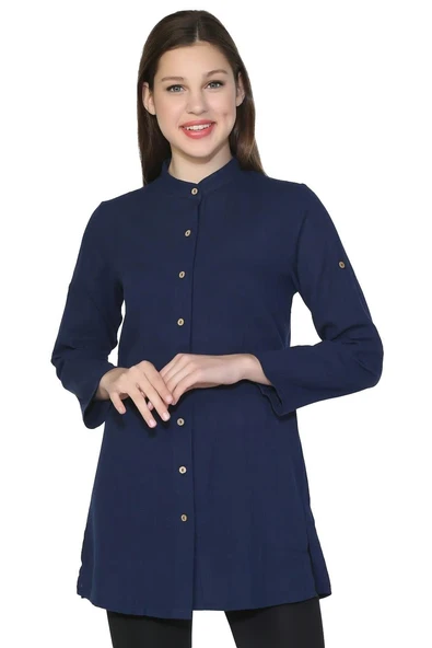 Kadın Şile Bezi Hakim Yaka Yazlık Tunik Lacivert Lcvt L Lacivert - Resim 6
