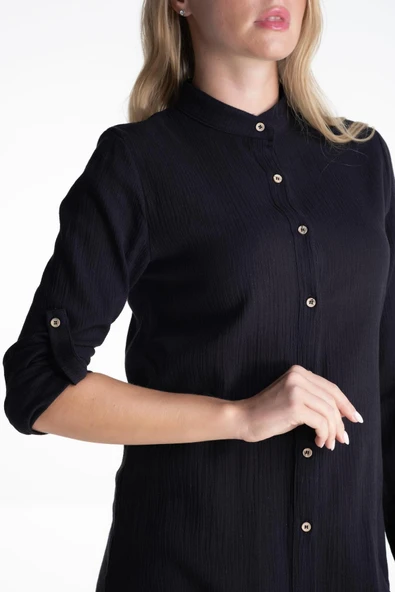 Kadın Şile Bezi Hakim Yaka Yazlık Tunik Siyah Syh XL Siyah - Resim 3