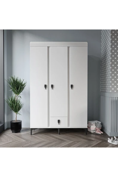 Afilli Rose 3 kapaklı tek çekmeceli dolap beyaz - 3