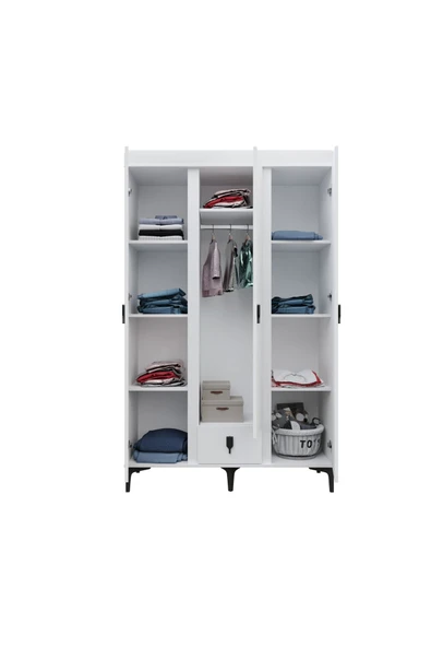 Afilli Rose 3 kapaklı tek çekmeceli dolap beyaz