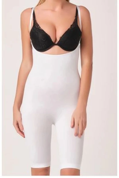 Beyaz Kadın Paçalı Boy Dikişsiz Korse - 751 - 3