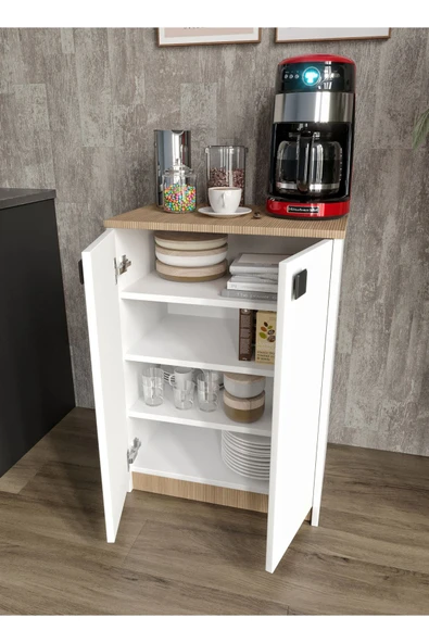 Afilli Lina Kahve Köşesi Ve Çok Amaçlı Dolap Tamamı Mdf Beyaz Garden Meşe - 4