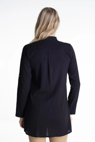 Kadın Şile Bezi Hakim Yaka Yazlık Tunik Siyah Syh L Siyah - Resim 2