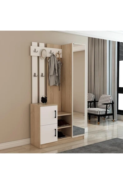 Afilli Nova Kapaklı Aynalı Portmanto Vestiyer Tamamı Mdflam