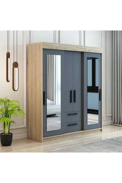 Afilli Izmir Çocuk Odası Takımı Tamamı Mdf Antrasit Ve Flora Aynalı - 5