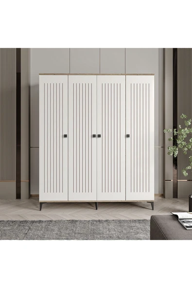 Afilli Arya 4 Kapaklı Gardrop Tamamı Mdf( Atlas Çam Beyaz )