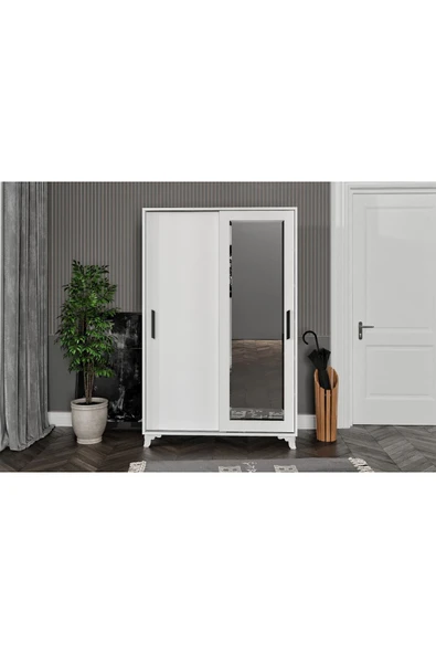 Afilli Liva Sürgülü Ve Aynalı Portmanto Beyaz (TAMAMI MDF) - 2