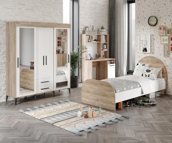 Afilli Ildır Çocuk Odası Takımı Tamamı Mdf Flora Beyaz Aynalı ürün görseli 1