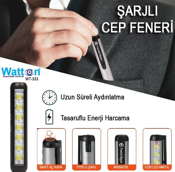 Type-c Girişli Mıknatıslı Şarjlı Cep Feneri  Wt-333 - 5