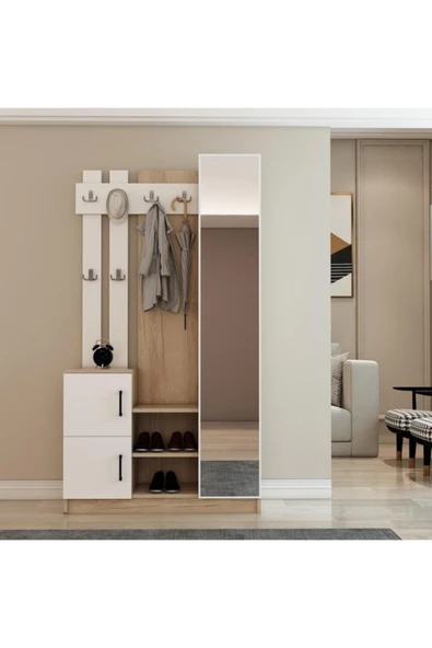 Afilli Nova Kapaklı Aynalı Portmanto Vestiyer Tamamı Mdflam - 2