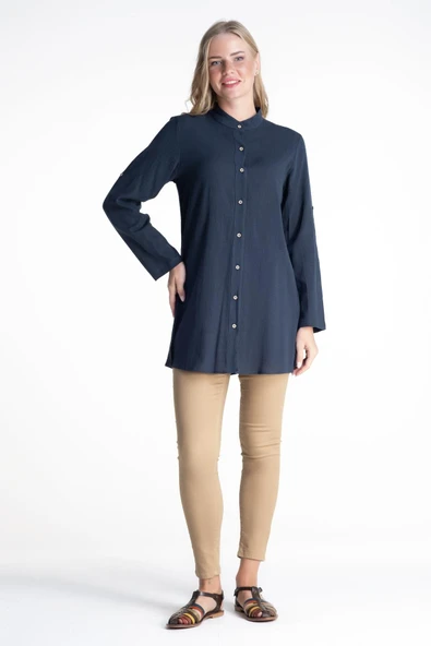 Kadın Şile Bezi Hakim Yaka Yazlık Tunik Petrol Ptrl 3XL Petrol - Resim 2