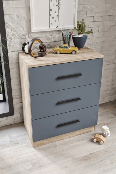 Afilli Izmir Çocuk Odası Takımı Tamamı Mdf Antrasit Ve Flora Aynalı - 3