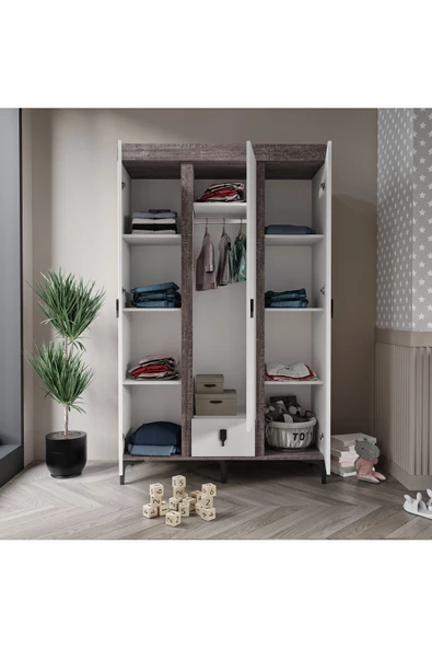 Afilli Rose 3 Kapaklı Tek Çekmeceli Dolap Beyaz Ve Berlin Renk - 3