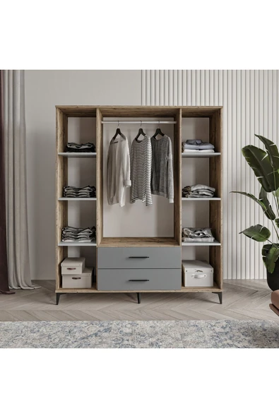 Afilli Urla 4 Kapaklı 2 Çekmeceli Gardrop Tamamı Mdf( atlas çam buz gri ) - 3
