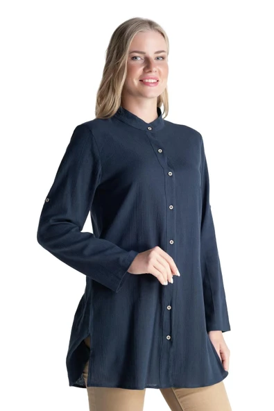 Kadın Şile Bezi Hakim Yaka Yazlık Tunik Petrol Ptrl XL Petrol - Resim 6