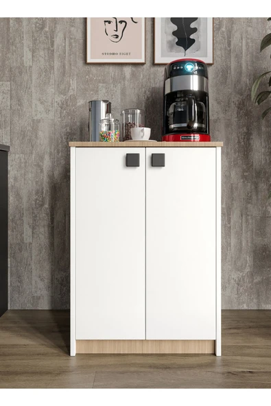 Afilli Lina Kahve Köşesi Ve Çok Amaçlı Dolap Tamamı Mdf Beyaz Garden Meşe - 2