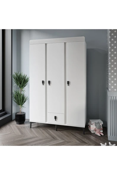 Afilli Rose 3 kapaklı tek çekmeceli dolap beyaz - 2