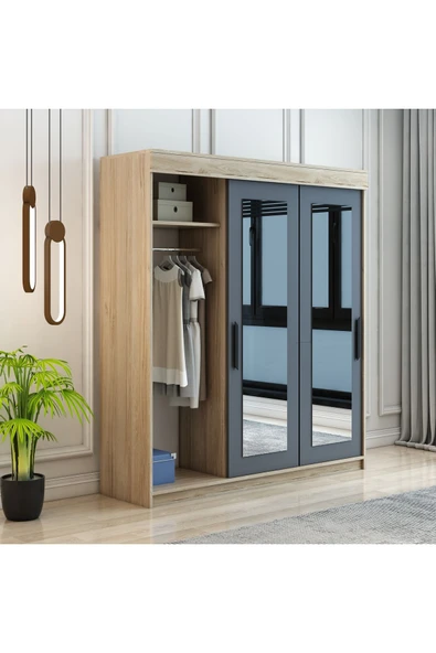 Afilli Izmir Çocuk Odası Takımı Tamamı Mdf Antrasit Ve Flora Aynalı - 7