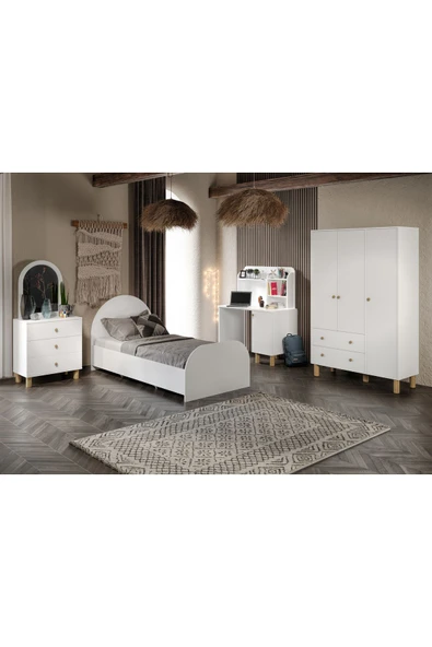 Afilli Bohem Çocuk Odası Takımı Beyaz Tamamı Mdf ( 4 Parça )