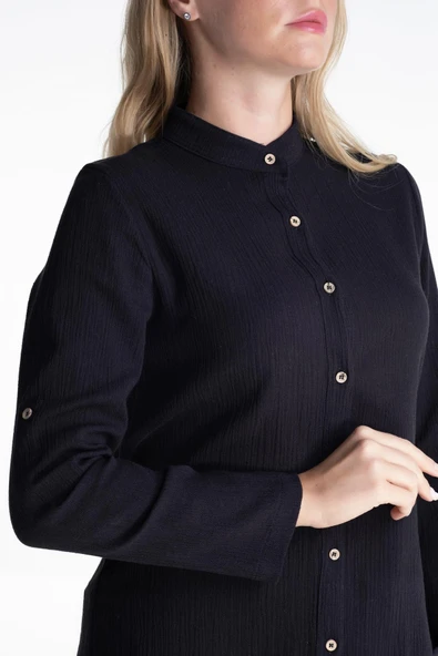 Kadın Şile Bezi Hakim Yaka Yazlık Tunik Siyah Syh 2XL Siyah - Resim 4