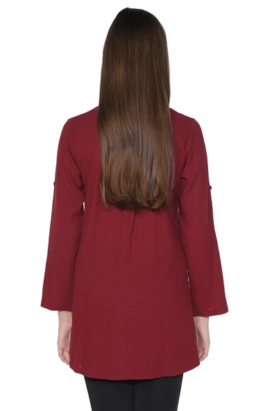 Kadın Şile Bezi Hakim Yaka Yazlık Tunik Bordo Brd 3XL Bordo - Resim 2