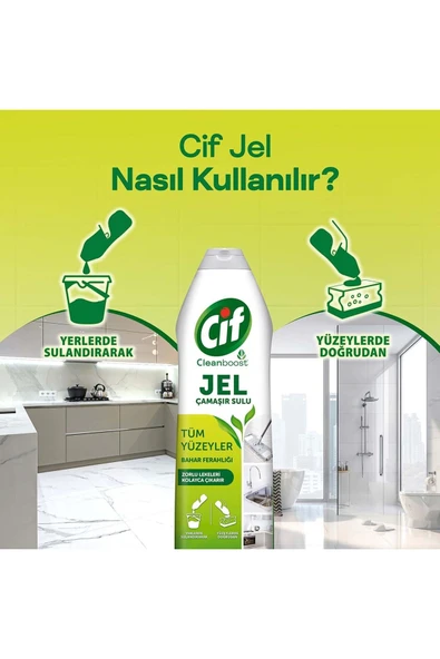 CİF JEL YÜZEY TEMİZLEYİCİ CLEANBOOST TÜM YÜZEYLER LEKE ÇIKARICI ÇAMAŞIR SULU BAHAR FERAHLIĞI 750ML - 4
