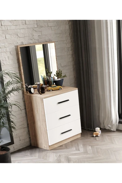 Afilli 3 Çekmeceli Şifonyer Aynalı Tamamı Mdf Flora Beyaz - 2