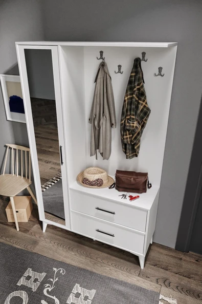 Afilli Oslo Aynalı Portmanto Vestiyer Tamamı Mdf 7 Yıl Garantili - 3