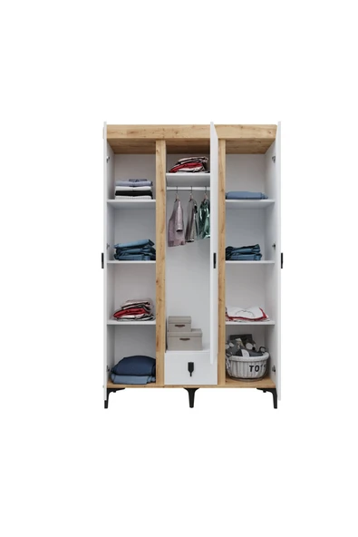 Afilli Rose 3 Kapaklı Tek Çekmeceli Dolap Safir Ve Beyaz Renk - 5