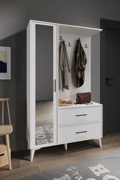 Afilli Oslo Aynalı Portmanto Vestiyer Tamamı Mdf 7 Yıl Garantili