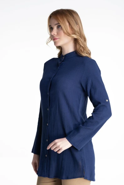 Kadın Şile Bezi Hakim Yaka Yazlık Tunik Mor Mor XL Mor - Resim 4